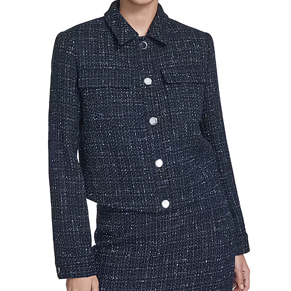 Calvin Klein‎ Boucle Cropped Long Sleeve Button Up Collared Jacket Womens Size 6